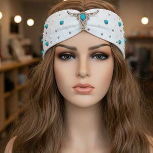 Ladies White Bull Head Knitted Headband